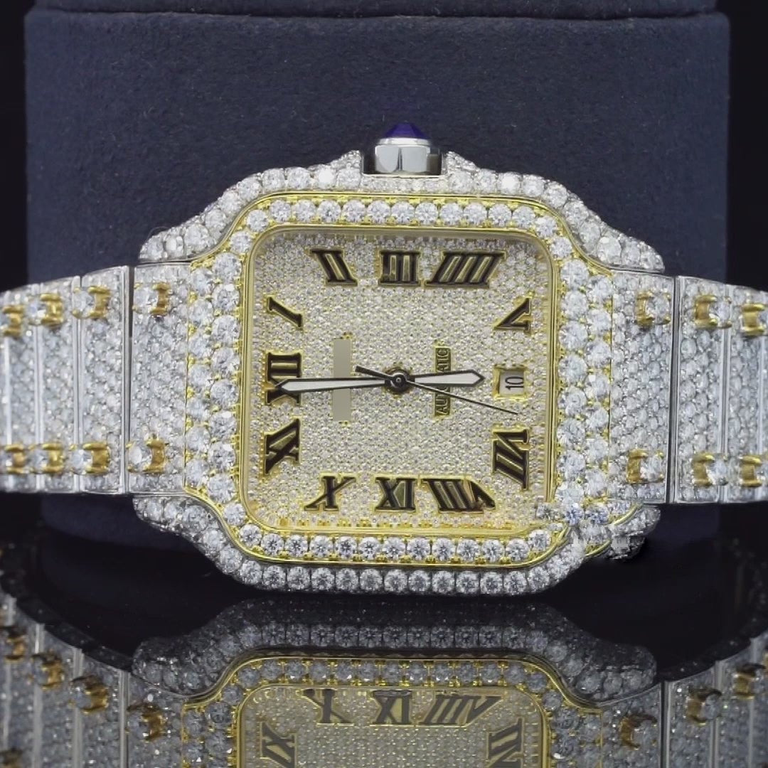 Automatic Roman Numeral Moissanite Watch – Luxury Iced Out VVS Bustdown Bling Watch with Automatic Movement for Men