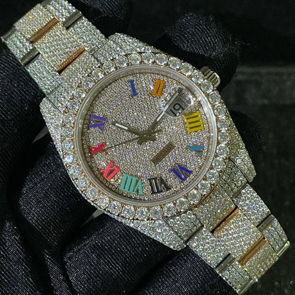 MW Premium Watch Automatic  Moissanite Roman Iced Out Stainless Steel  Diamond Hip Hop Bust Down Watch  Studded Movement Watch Fully Iced out Watch MW_R1032