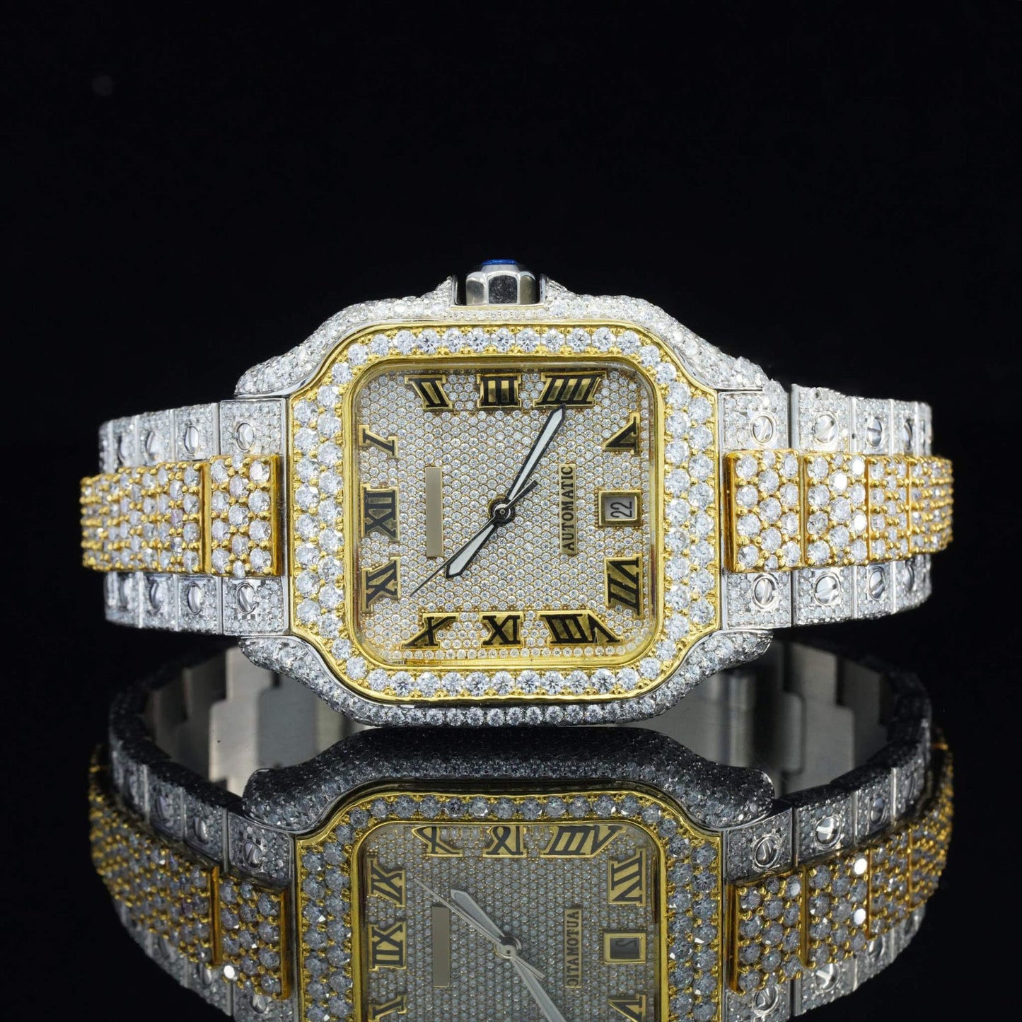Two-Tone Moissanite Watch for Men – Luxury Iced Out VVS Bustdown Bling Watch with Automatic Movement & Stylish Design