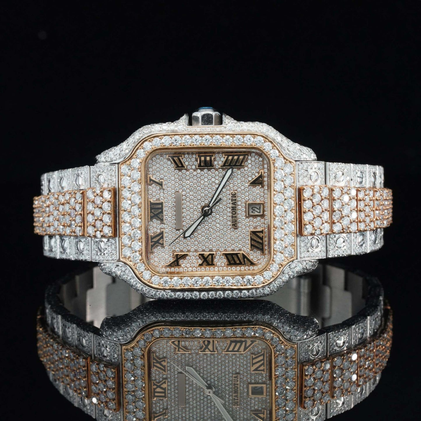 Two-Tone Moissanite Watch for Men – Luxury Iced Out VVS Bustdown Bling Watch with Automatic Movement & Stylish Design