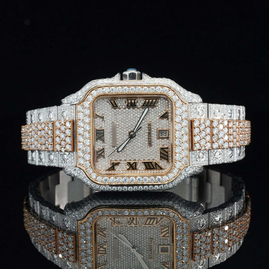 Two-Tone Moissanite Watch for Men – Luxury Iced Out VVS Bustdown Bling Watch with Automatic Movement & Stylish Design