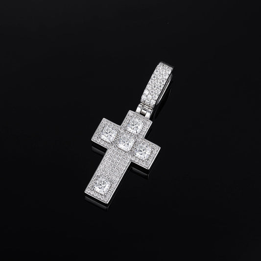 MW Premium VVS Moissanite  Round Cut Cross Pendant 925 Sterling Silver Hip Hop MW_P1017