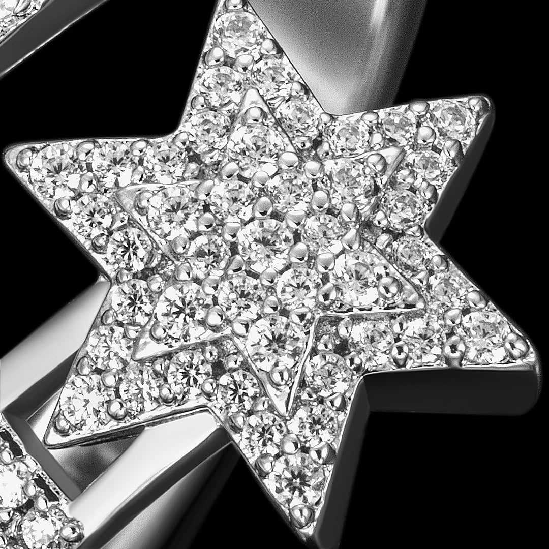 MW Lavish Shinny VVS Moissanite 925 Sterling Silver Pentagram Star Shape Ring Hip Hop MW_R1004