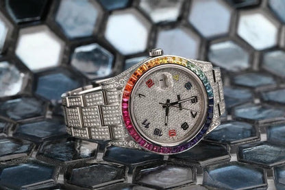 MW Fully Studded Watch Automatic Baguette Round  Dial Watch  Iced Out VVS Moissanite Stainless Steel  Diamond Hip Hop Bust Down Watch Movement Watch Fully Iced out Watch MW_R1045