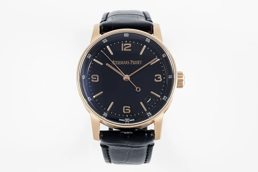 "A' P Code 11.59 41mm 15210 RG Black Dial on Black Leather Strap Luxury Watch – Swiss ETA Automatic 1:1 Super Clone Replica"