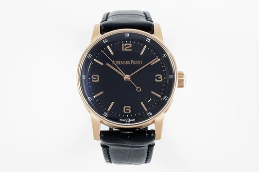 "A' P Code 11.59 41mm 15210 RG Black Dial on Black Leather Strap Luxury Watch – Swiss ETA Automatic 1:1 Super Clone Replica"