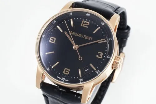 "A' P Code 11.59 41mm 15210 RG Black Dial on Black Leather Strap Luxury Watch – Swiss ETA Automatic 1:1 Super Clone Replica"