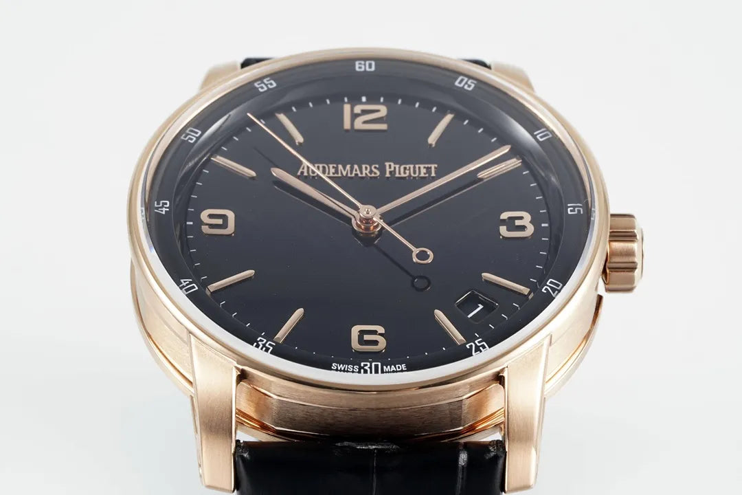 "A' P Code 11.59 41mm 15210 RG Black Dial on Black Leather Strap Luxury Watch – Swiss ETA Automatic 1:1 Super Clone Replica"