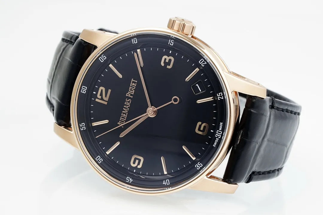 "A' P Code 11.59 41mm 15210 RG Black Dial on Black Leather Strap Luxury Watch – Swiss ETA Automatic 1:1 Super Clone Replica"