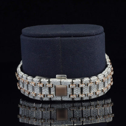 Classic Fully Iced Out Moissanite Diamond Watch – Two-Tone Luxury VVS Bust down Bling Watch with Automatic Movement