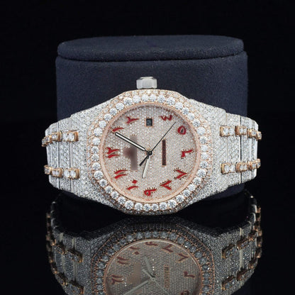 Classic Fully Iced Out Moissanite Diamond Watch – Two-Tone Luxury VVS Bust down Bling Watch with Automatic Movement