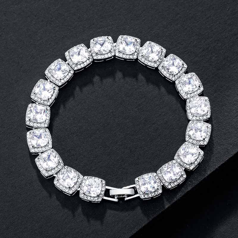 "10mm Moissanite Clustered Tennis Bracelet in White Gold – Iced Out VVS Diamond-Look Luxury Jewelry for Men & Women"