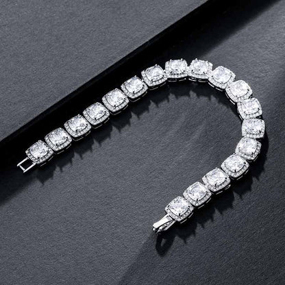 "10mm Moissanite Clustered Tennis Bracelet in White Gold – Iced Out VVS Diamond-Look Luxury Jewelry for Men & Women"