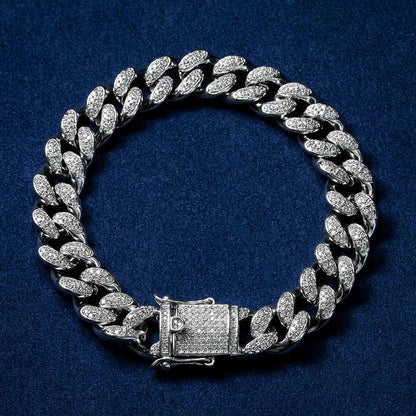 10MM"Handmade Moissanite Bracelet in White Gold, Yellow Gold & Rose Gold – Iced Out VVS Diamond-Look Cuban Link Jewelry for Men & Women"
