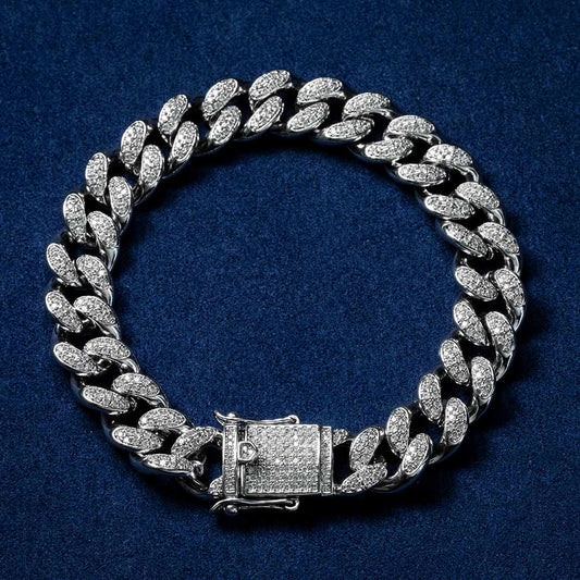 10MM"Handmade Moissanite Bracelet in White Gold, Yellow Gold & Rose Gold – Iced Out VVS Diamond-Look Cuban Link Jewelry for Men & Women"