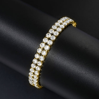 5mm Double Row Moissanite Tennis Bracelet in Yellow Gold Finish – VVS Diamond-Look Luxury Unisex Jewelry