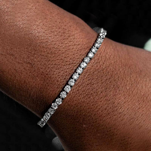 "3mm Moissanite Single Row Tennis Bracelet in White Gold – Iced Out VVS Diamond-Look Unisex Luxury Jewelry"