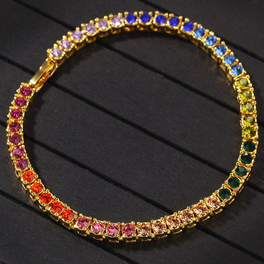 4mm Multi-Color Moissanite Tennis Bracelet – VVS Diamond-Look Rainbow Jewelry for Men & Women
