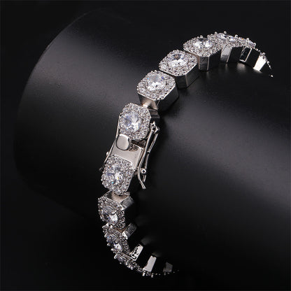 "10mm Moissanite Clustered Tennis Bracelet in White Gold – Iced Out VVS Diamond-Look Luxury Jewelry for Men & Women"