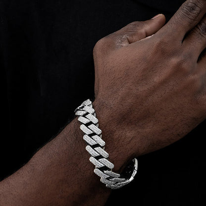 10MM "Moissanite Handset Cuban Link Bracelet in White Gold – Iced Out VVS Diamond-Look with Secure Box Clasp"