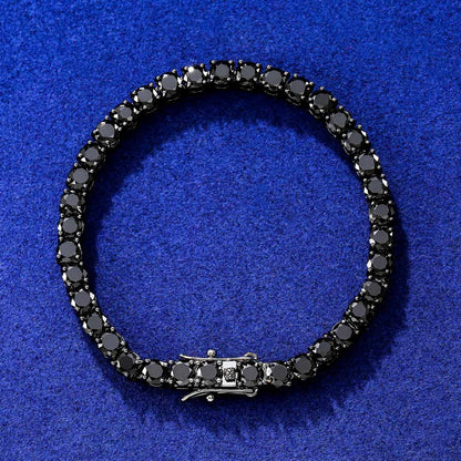 "5mm Moissanite Black Stones Tennis Bracelet in Black Gold – Iced Out VVS Diamond-Look Unisex Luxury Jewelry"