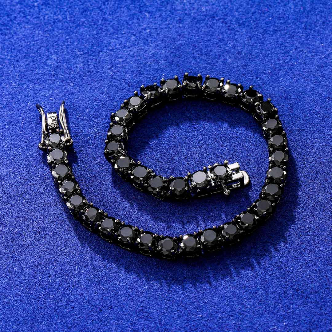 "5mm Moissanite Black Stones Tennis Bracelet in Black Gold – Iced Out VVS Diamond-Look Unisex Luxury Jewelry"