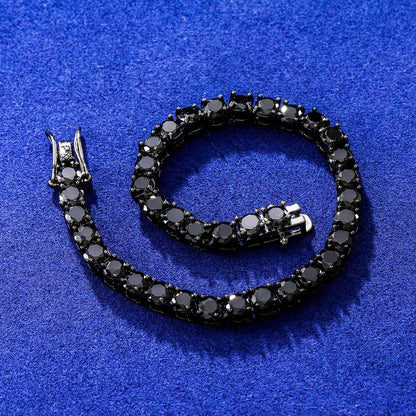 "5mm Moissanite Black Stones Tennis Bracelet in Black Gold – Iced Out VVS Diamond-Look Unisex Luxury Jewelry"