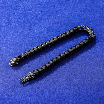 "5mm Moissanite Black Stones Tennis Bracelet in Black Gold – Iced Out VVS Diamond-Look Unisex Luxury Jewelry"