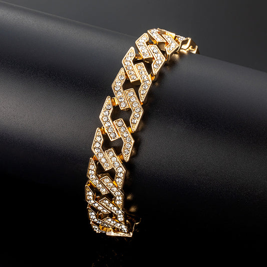 "14mm Moissanite Iced Cuban Link Bracelet in Gold – VVS Diamond-Look Hip Hop Jewelry for Men & Women"