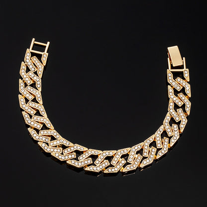 "14mm Moissanite Iced Cuban Link Bracelet in Gold – VVS Diamond-Look Hip Hop Jewelry for Men & Women"