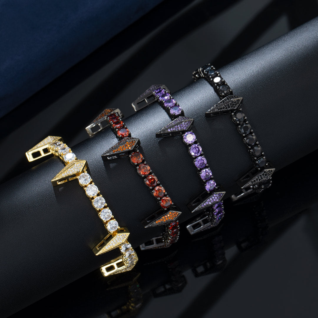 5mm Moissanite Fight Tooth and Claw Tennis Bracelet in Black Gold – Iced Out VVS Diamond-Look Statement Jewelry for Men & Women