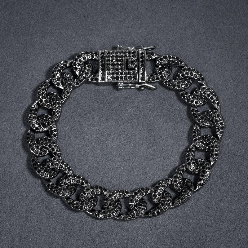 10MM Moissanite Iced Curb Bracelet in Black Gold – VVS Diamond-Look Hip Hop Jewelry for Men & Women"
