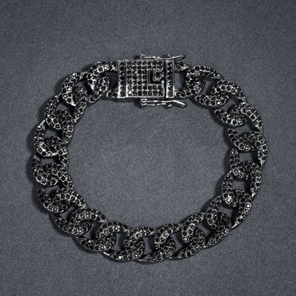 10MM Moissanite Iced Curb Bracelet in Black Gold – VVS Diamond-Look Hip Hop Jewelry for Men & Women"