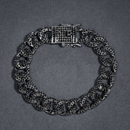10MM Moissanite Iced Curb Bracelet in Black Gold – VVS Diamond-Look Hip Hop Jewelry for Men & Women"