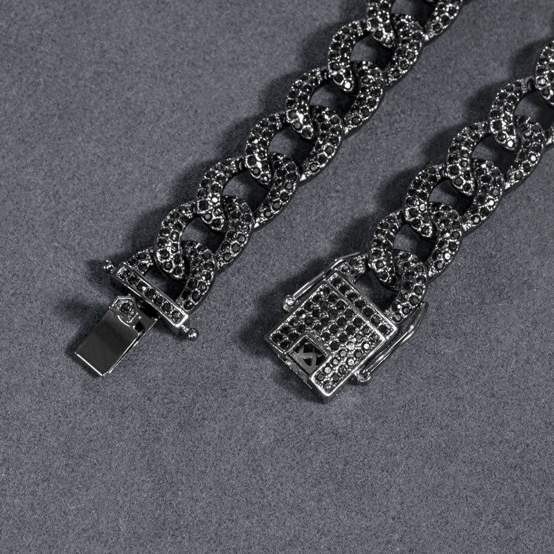 10MM Moissanite Iced Curb Bracelet in Black Gold – VVS Diamond-Look Hip Hop Jewelry for Men & Women"