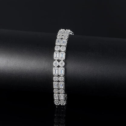 "5MM Moissanite Iced Out Baguette Double Row Tennis Bracelet – VVS Diamond-Look Luxury Unisex Jewelry in White, Yellow & Rose Gold"