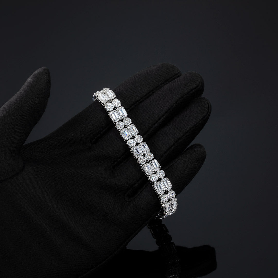 "5MM Moissanite Iced Out Baguette Double Row Tennis Bracelet – VVS Diamond-Look Luxury Unisex Jewelry in White, Yellow & Rose Gold"