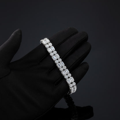 "5MM Moissanite Iced Out Baguette Double Row Tennis Bracelet – VVS Diamond-Look Luxury Unisex Jewelry in White, Yellow & Rose Gold"
