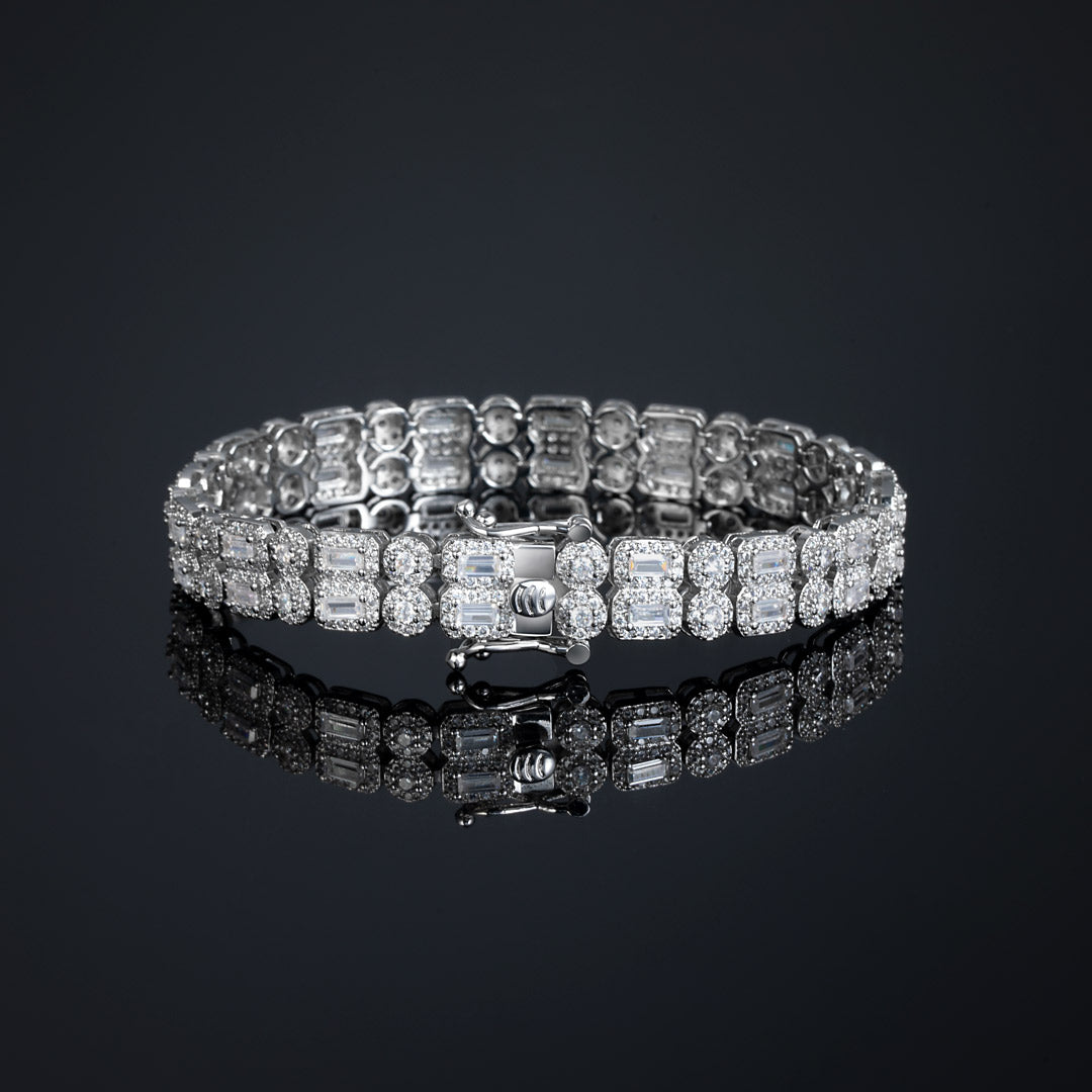 "5MM Moissanite Iced Out Baguette Double Row Tennis Bracelet – VVS Diamond-Look Luxury Unisex Jewelry in White, Yellow & Rose Gold"