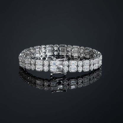 "5MM Moissanite Iced Out Baguette Double Row Tennis Bracelet – VVS Diamond-Look Luxury Unisex Jewelry in White, Yellow & Rose Gold"
