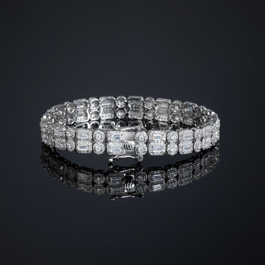 "5mm Moissanite Iced Out Baguette Double Row Tennis Bracelet – VVS Diamond-Look Luxury Unisex Jewelry in White, Yellow & Rose Gold"