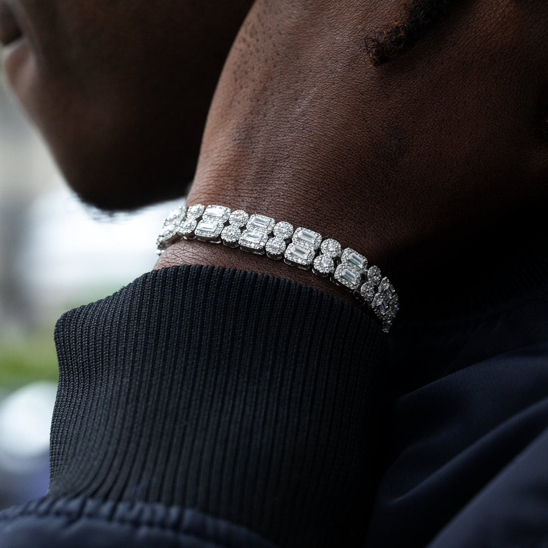 "5MM Moissanite Iced Out Baguette Double Row Tennis Bracelet – VVS Diamond-Look Luxury Unisex Jewelry in White, Yellow & Rose Gold"