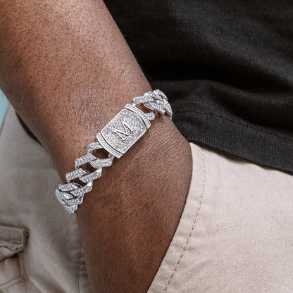 "10mm Moissanite Iced Prong Cuban Link Bracelet in White Gold – VVS Diamond-Look Hip Hop Jewelry for Men & Women"