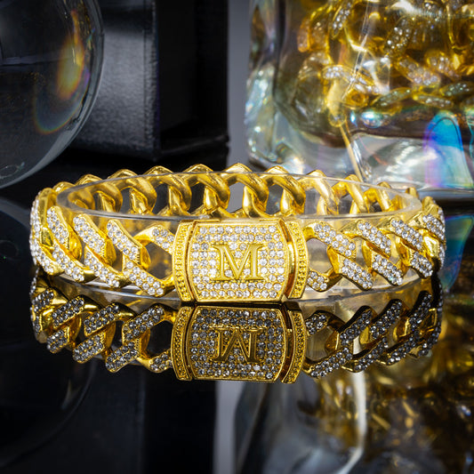 10MM"Moissanite Letter Iced Prong Cuban Link Bracelet in Gold – Custom VVS Diamond-Look Hip Hop Jewelry for Men & Women"