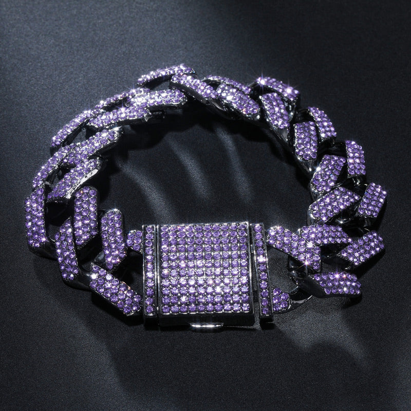 10MM Moissanite Purple Iced Out Miami Cuban Link Bracelet – VVS Diamond-Look Hip Hop Jewelry in Black Gold for Men & Women