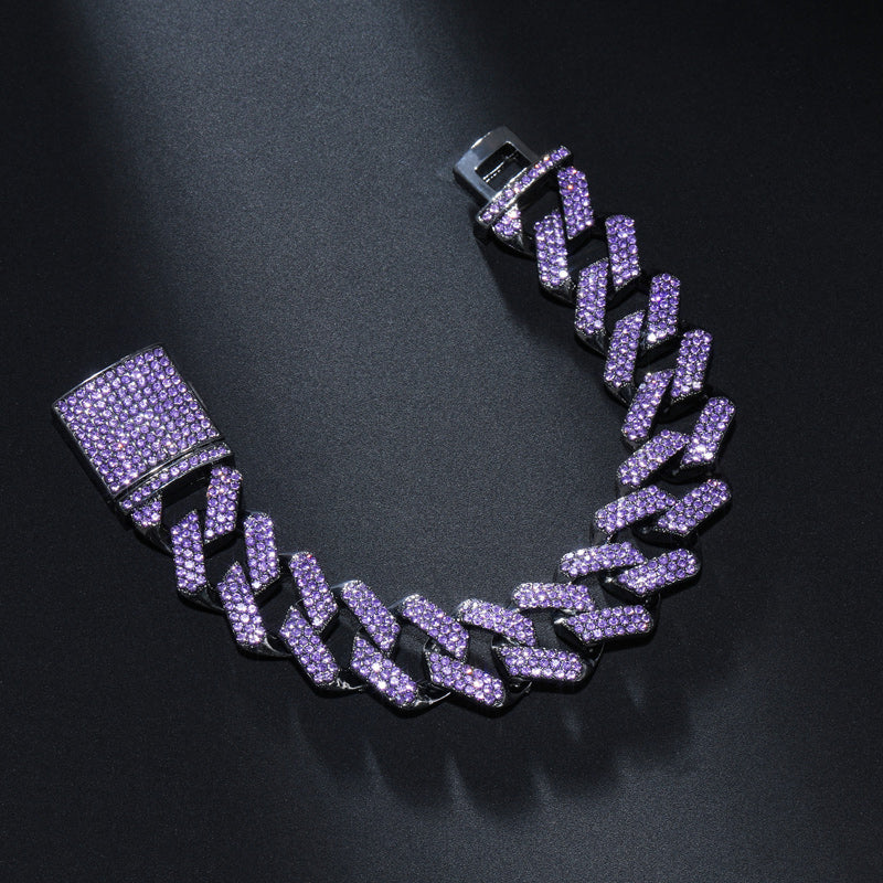 10MM Moissanite Purple Iced Out Miami Cuban Link Bracelet – VVS Diamond-Look Hip Hop Jewelry in Black Gold for Men & Women
