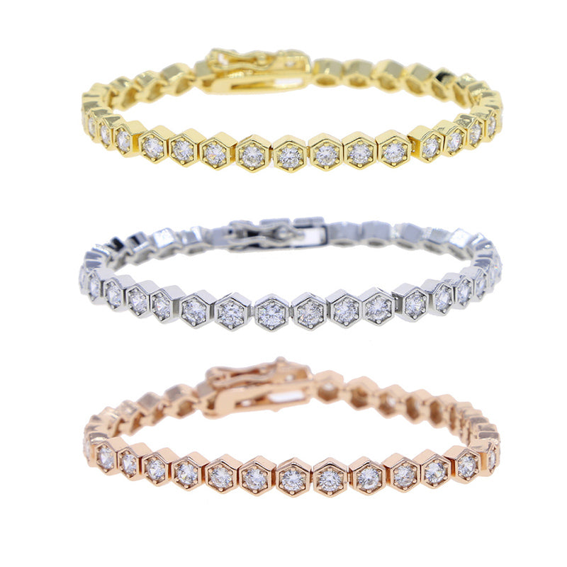 55 MM  Moissanite Iced Out Clustered Hexagon Bracelet – VVS Diamond-Look Luxury Unisex Jewelry in White, Yellow & Rose Gold