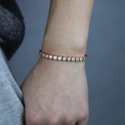 55 MM  Moissanite Iced Out Clustered Hexagon Bracelet – VVS Diamond-Look Luxury Unisex Jewelry in White, Yellow & Rose Gold