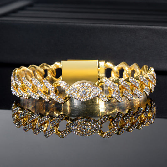 10MM Moissanite Evil Eye Cuban Link Bracelet – Iced Out VVS Diamond-Look Protective Jewelry for Men & Women