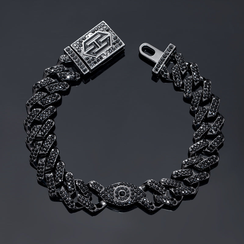 10MM Moissanite Evil Eye Cuban Link Bracelet – Iced Out VVS Diamond-Look Protective Jewelry for Men & Women